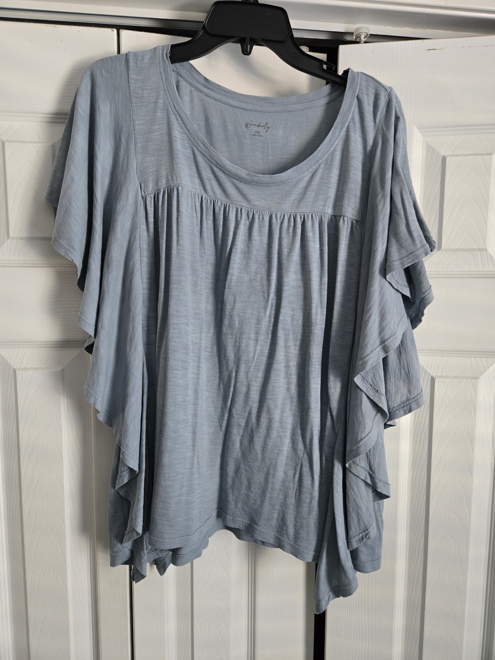 Wonderly Light Blue Ruffled Sleeve Scoop Neck Tunic